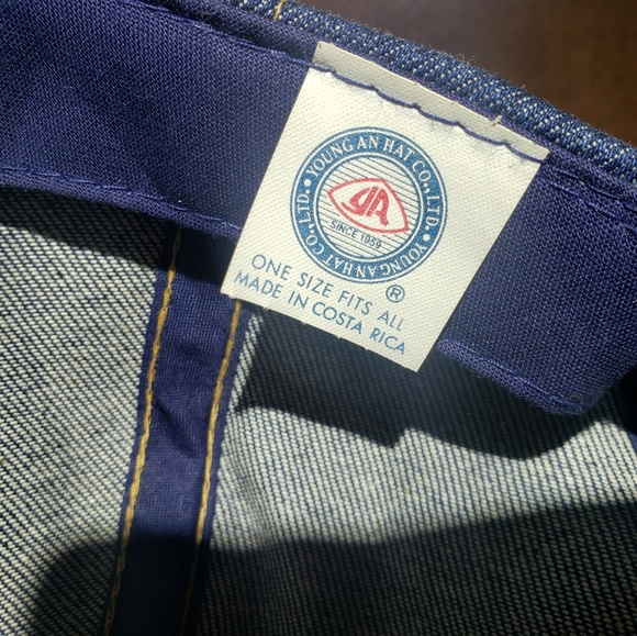 Vintage Denim Trucker Hat Cap SnapBack Blue Gold - Picture 8 of 8